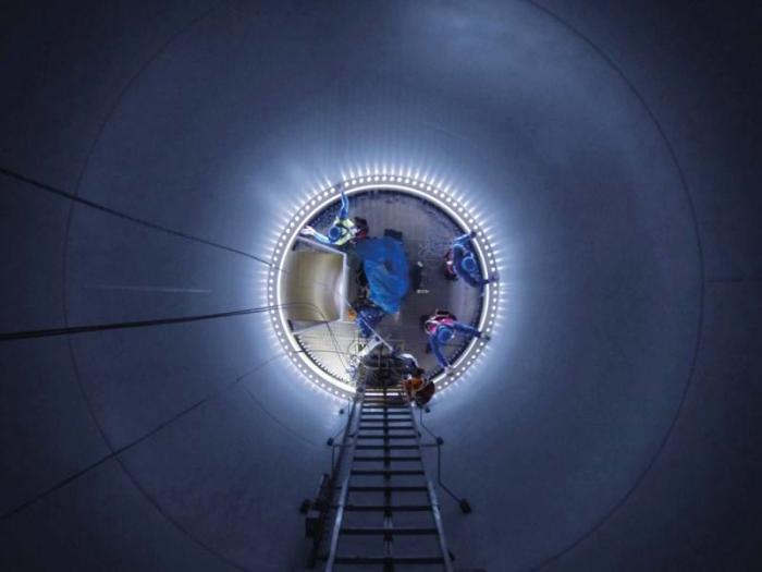 scientist in a circle with lights